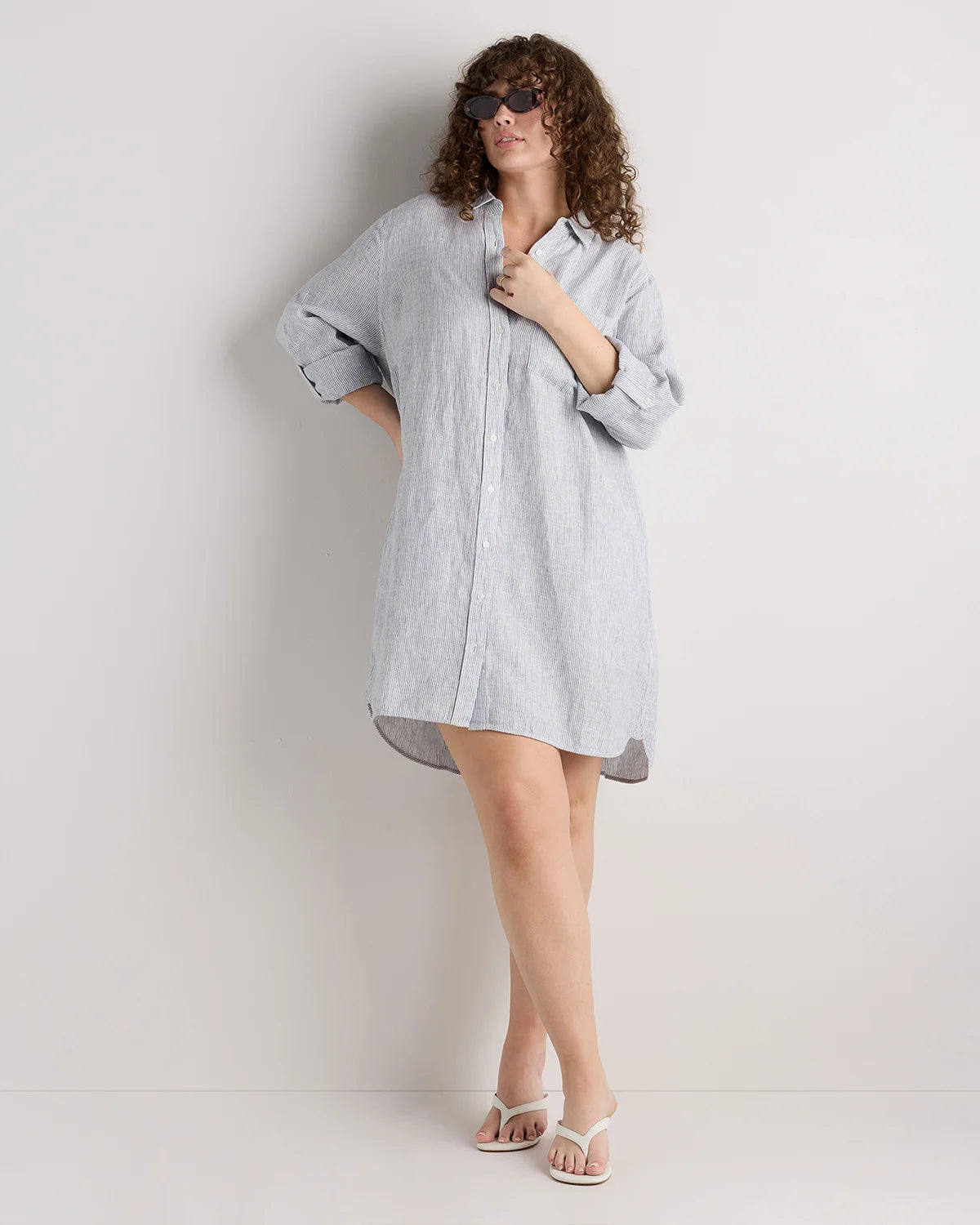 100% European Linen Shirt Dress - 1X / Black