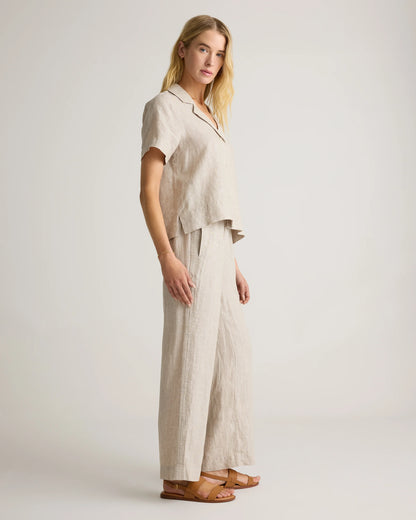 100% European Linen Wide Leg Pants - XS / Flax