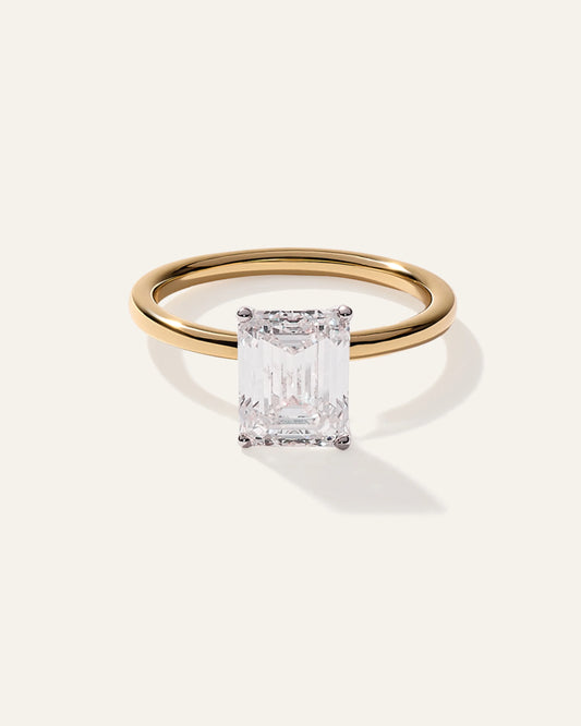 Lab Grown Diamond Emerald Comfort Fit Engagement Ring - 3ct - 4 / Yellow Gold