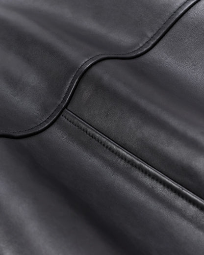 100% Leather Shearling Trim Aviator Jacket - XS / True Black