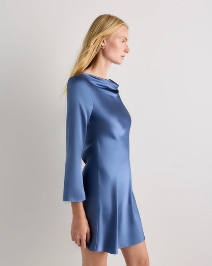 100% Washable Silk Long Sleeve Mini Dress - XS / Wine Tasting Red