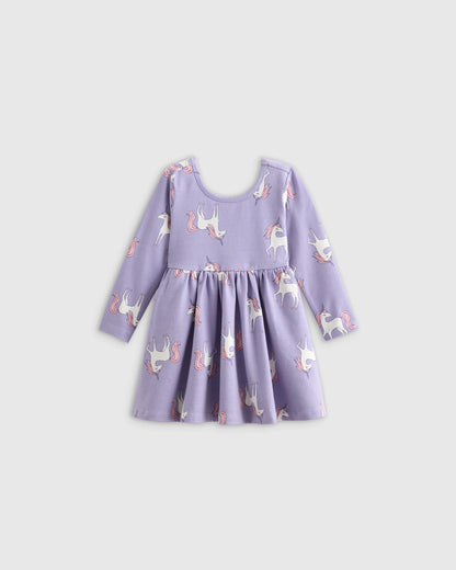 Organic Cotton Long Sleeve Skater Dress - 0-3M / Flower Buds