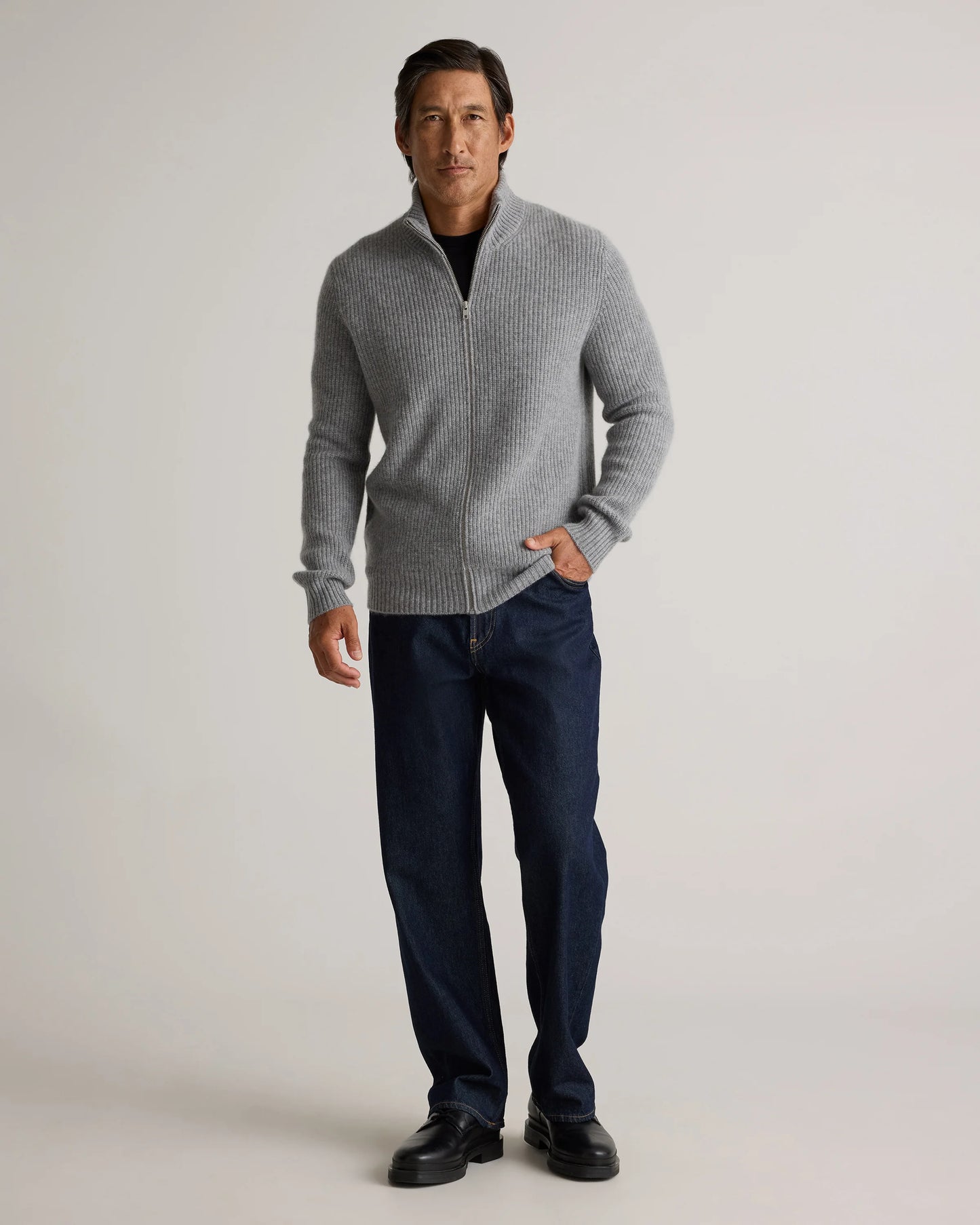Mongolian Cashmere Fisherman Full Zip Sweater - S / Teak