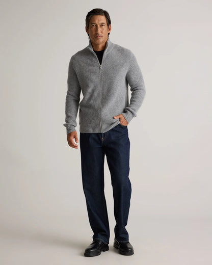 Mongolian Cashmere Fisherman Full Zip Sweater - S / Teak