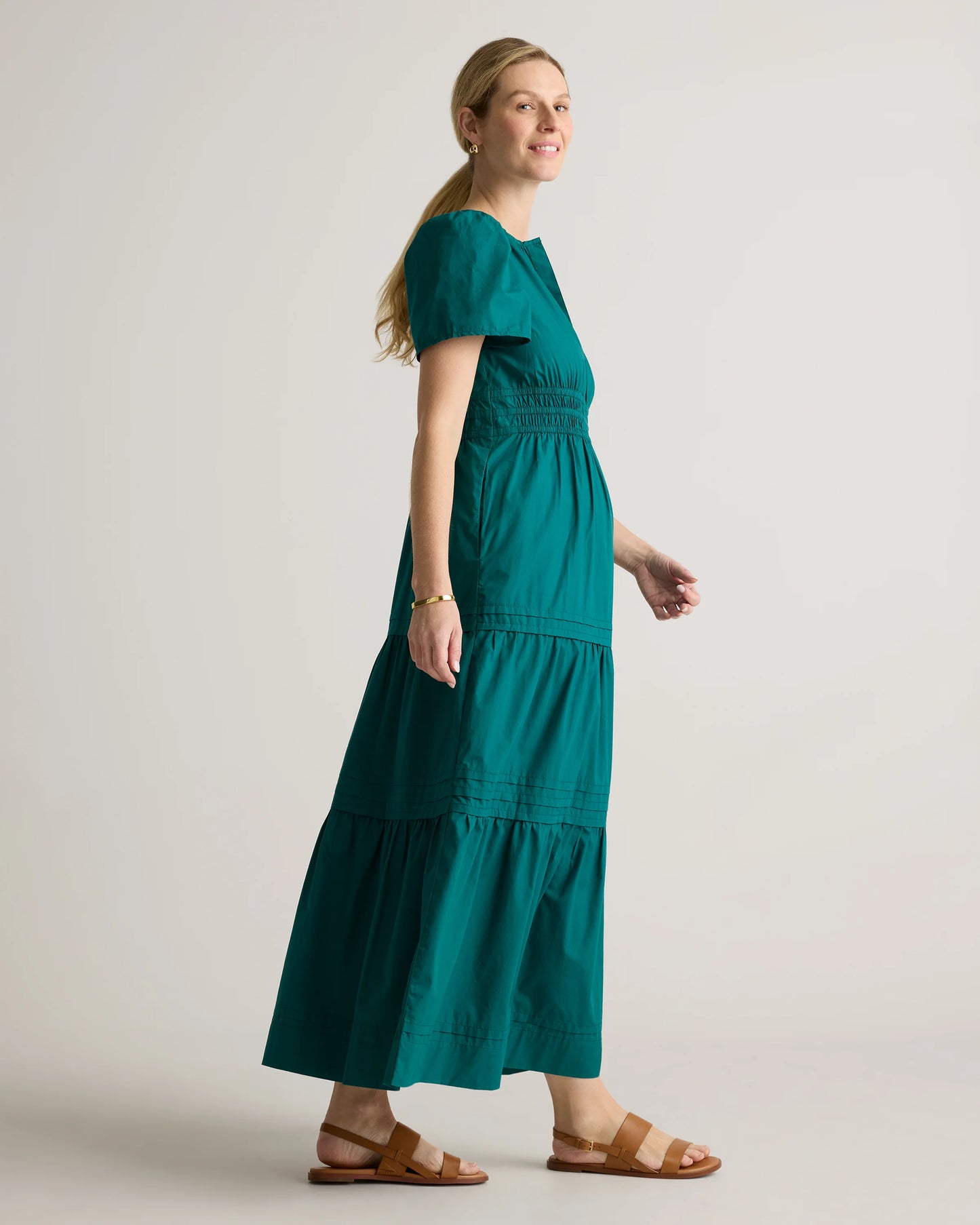 100% Organic Cotton Poplin Maternity Tiered Maxi Dress - XS / Riviera Blue Heirloom Floral