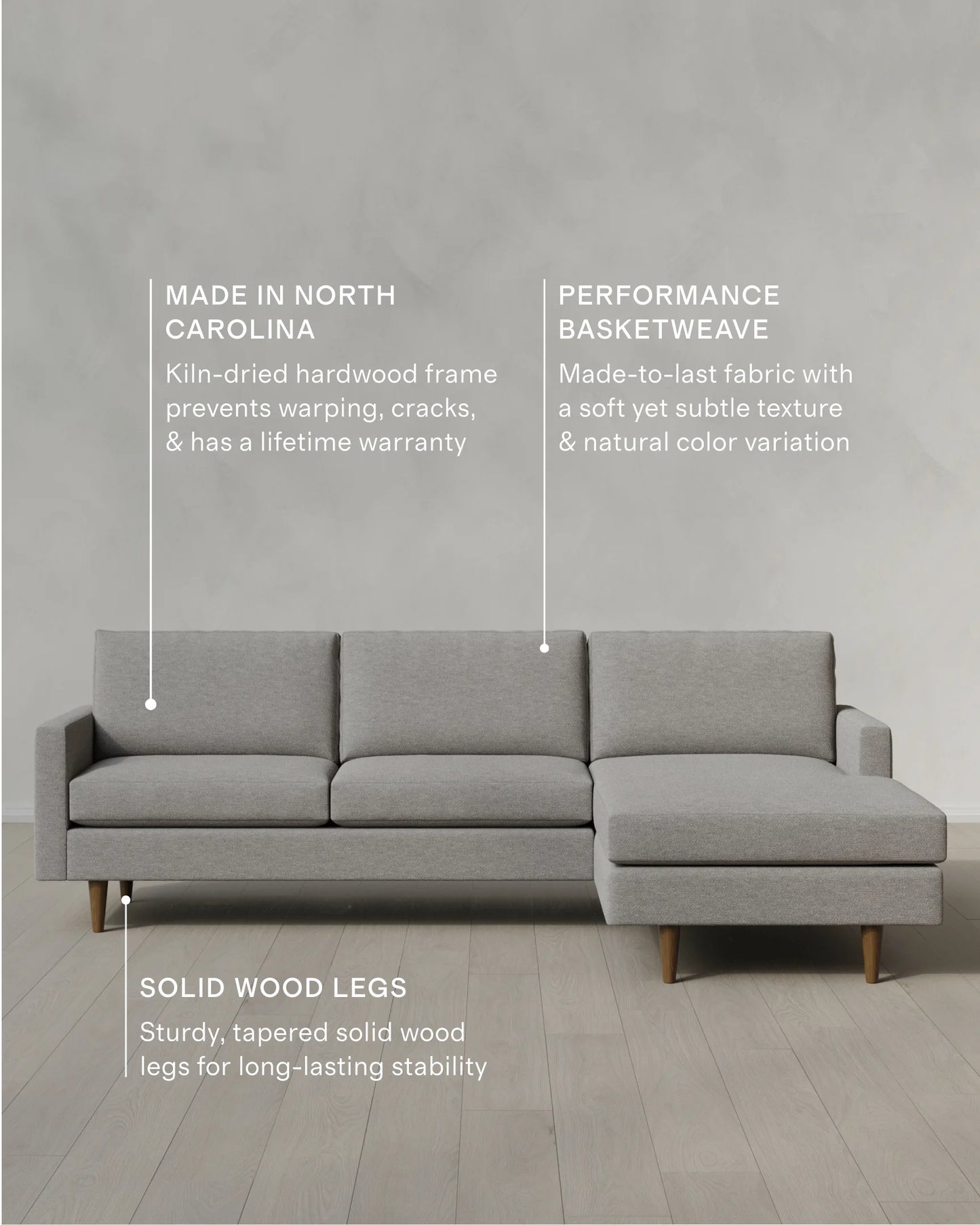 Atlas Midcentury Chaise Sectional in Performance Basketweave - 106" Right Arm / Navy