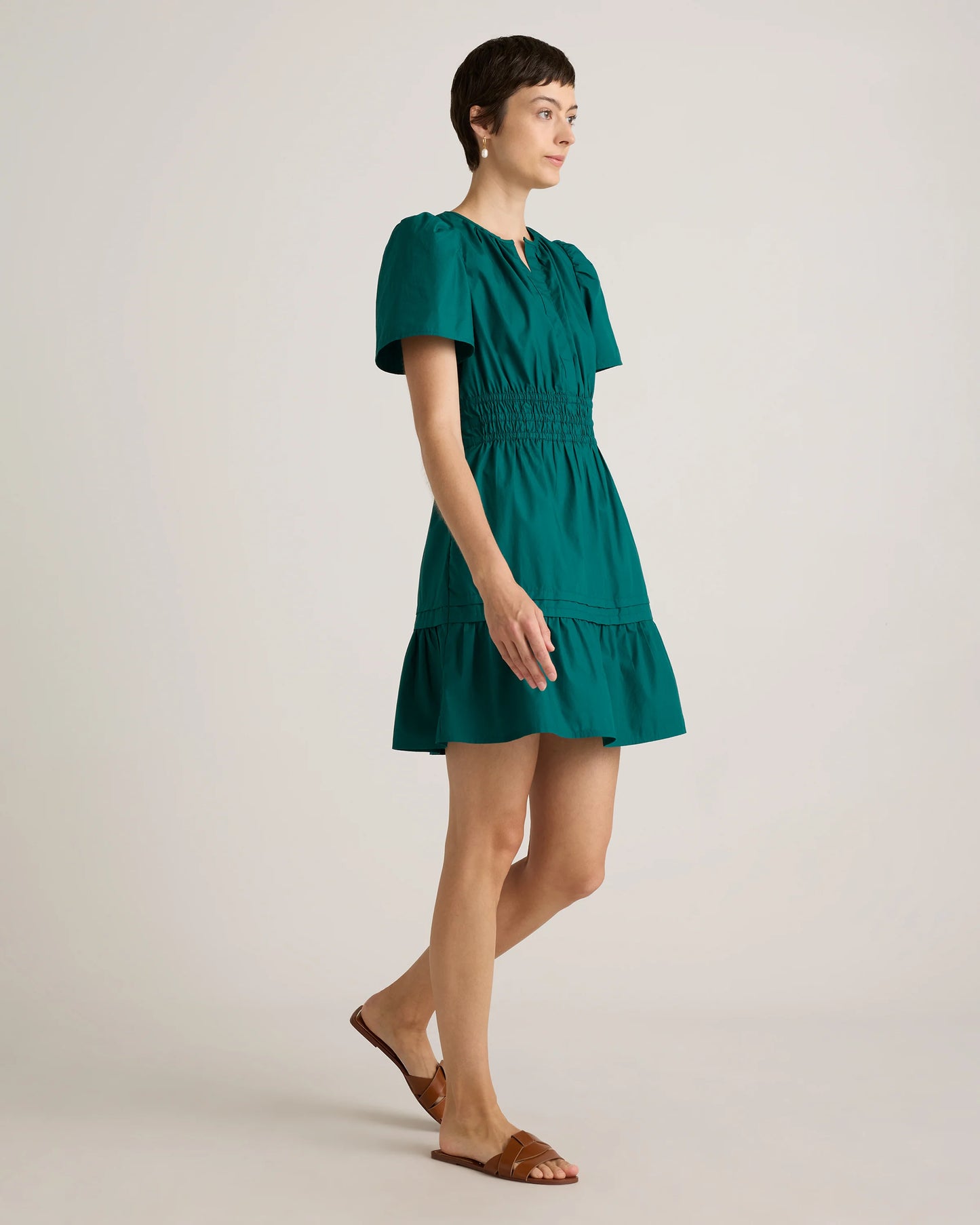 100% Organic Cotton Poplin Tiered Mini Dress - XS / Riviera Blue Heirloom Floral