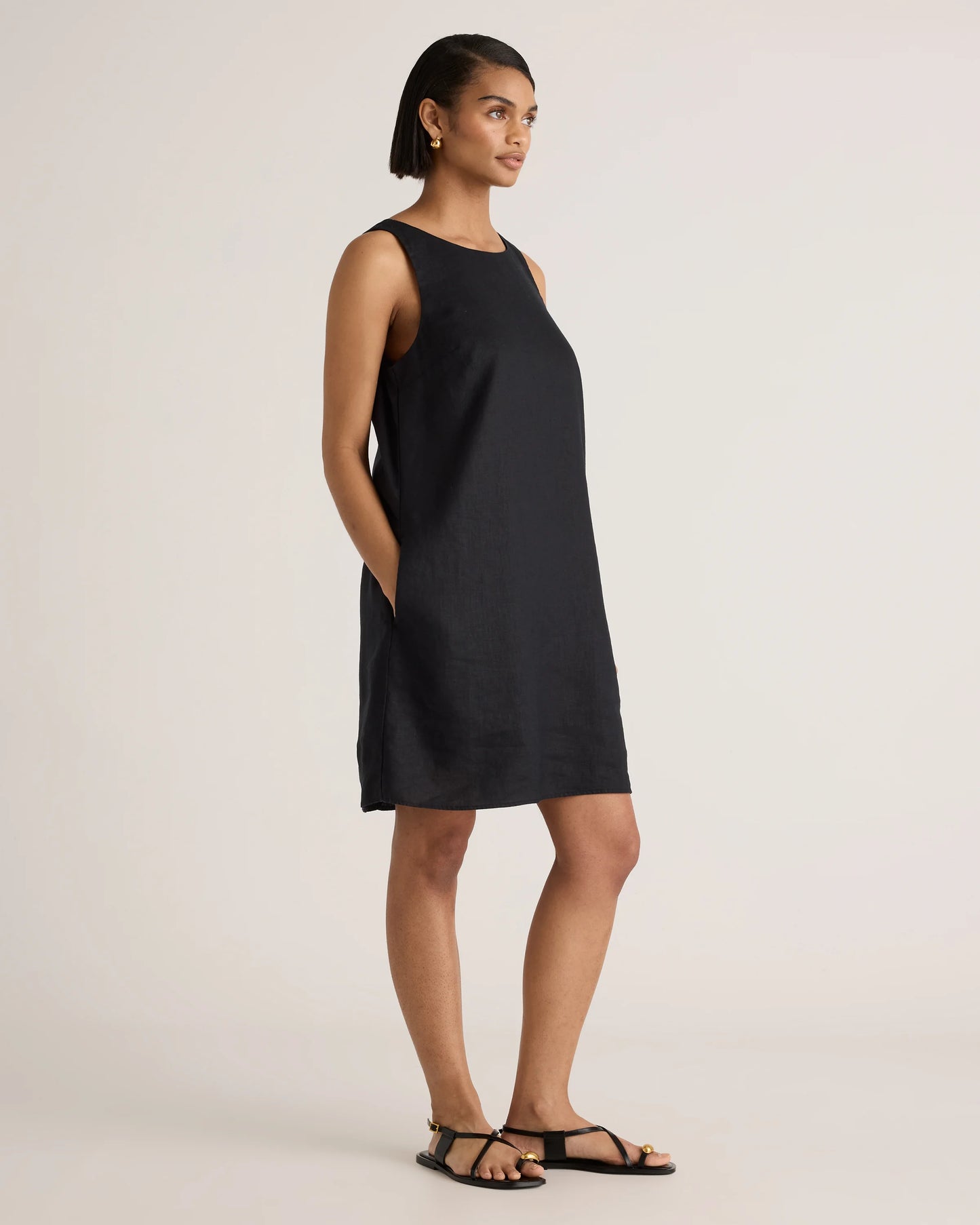 100% European Linen Tank Mini Dress - XS / Deep Navy