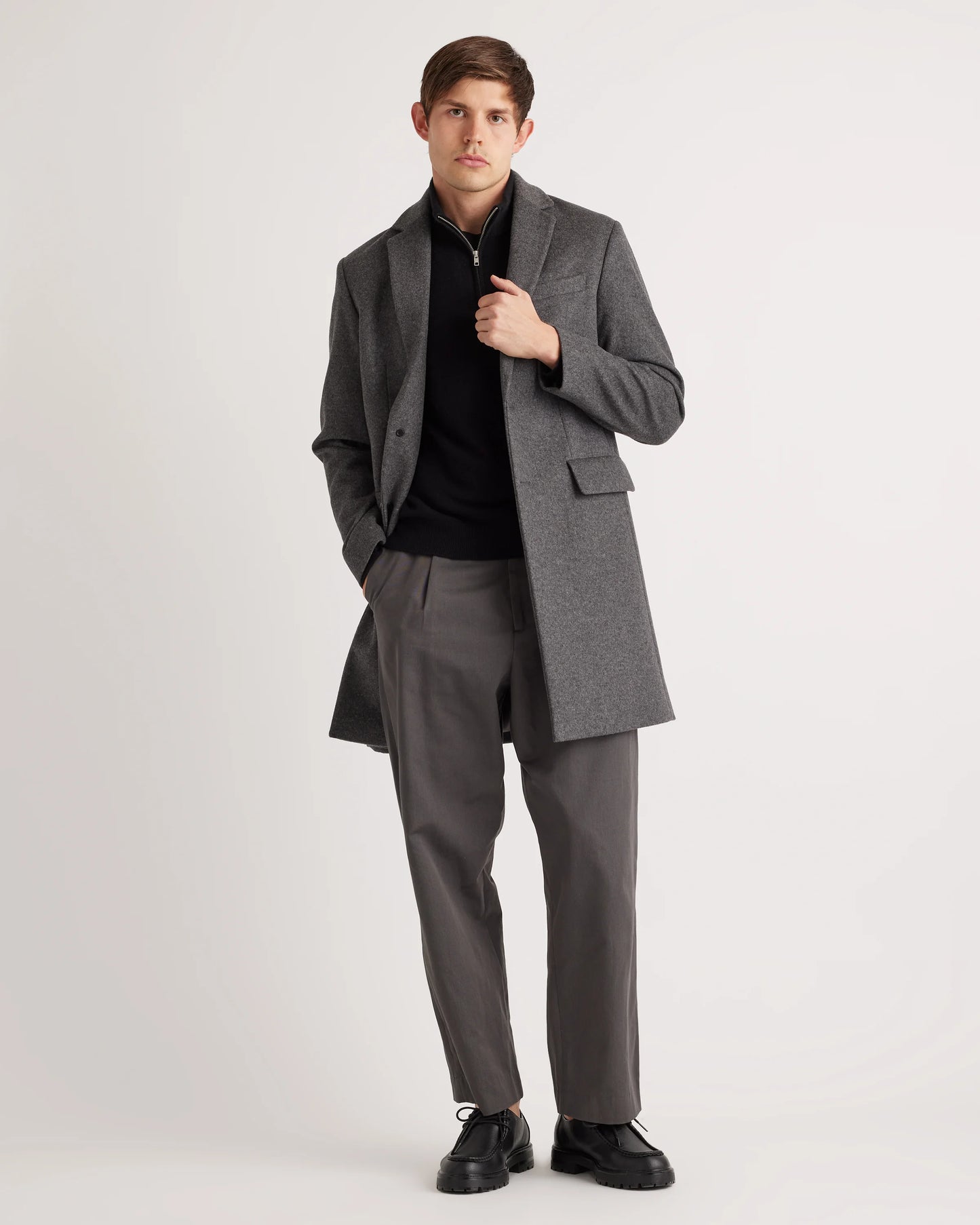 Mongolian Cashmere Quarter Zip Sweater - S / Olive Twist