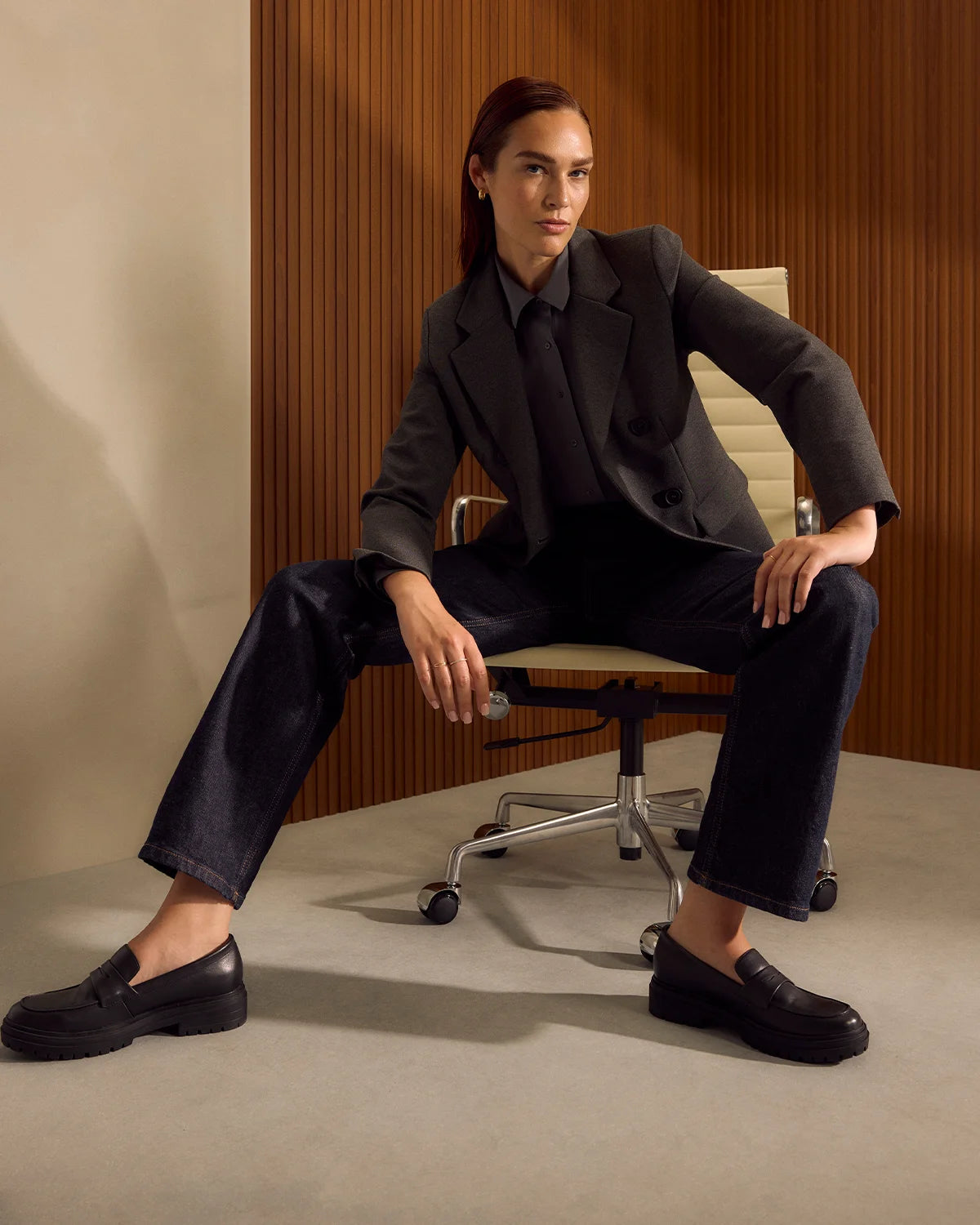 Italian Leather Lug Sole Loafer - 5 / Black