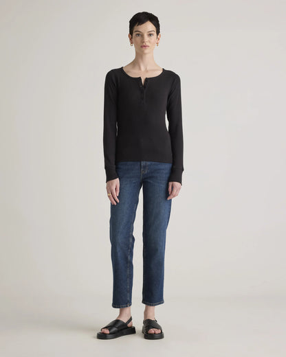 Organic Cotton Micro-Rib Henley Long Sleeve Tee - XS / Heather Oatmeal