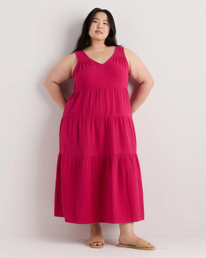 100% Organic Cotton Gauze Tiered Maxi Dress - 1X / Orchid Blue
