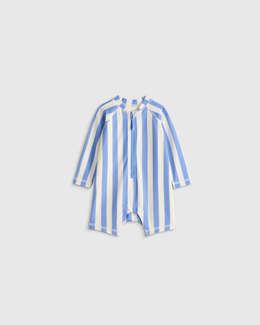Long Sleeve Zip-Up Rash Guard One-Piece - 0-3M / Peri Beach Stripe