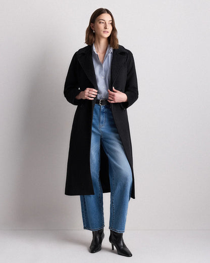 Camel Hair Double-Breasted Long Wrap Coat - XS / Vicuna