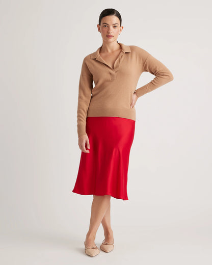 100% Washable Silk Skirt - XS / Champagne