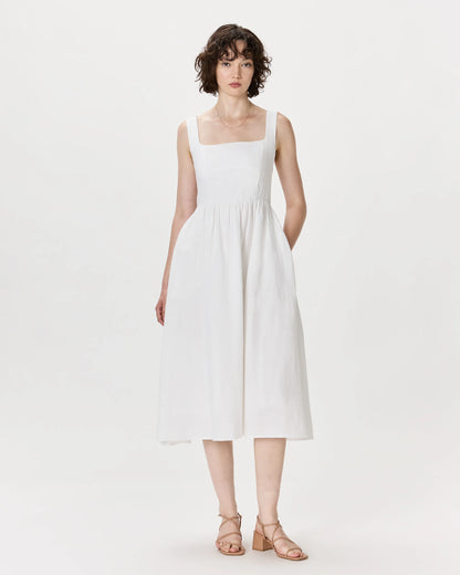 100% European Linen Fit & Flare Midi Dress - XS / Brick Red Heirloom Floral