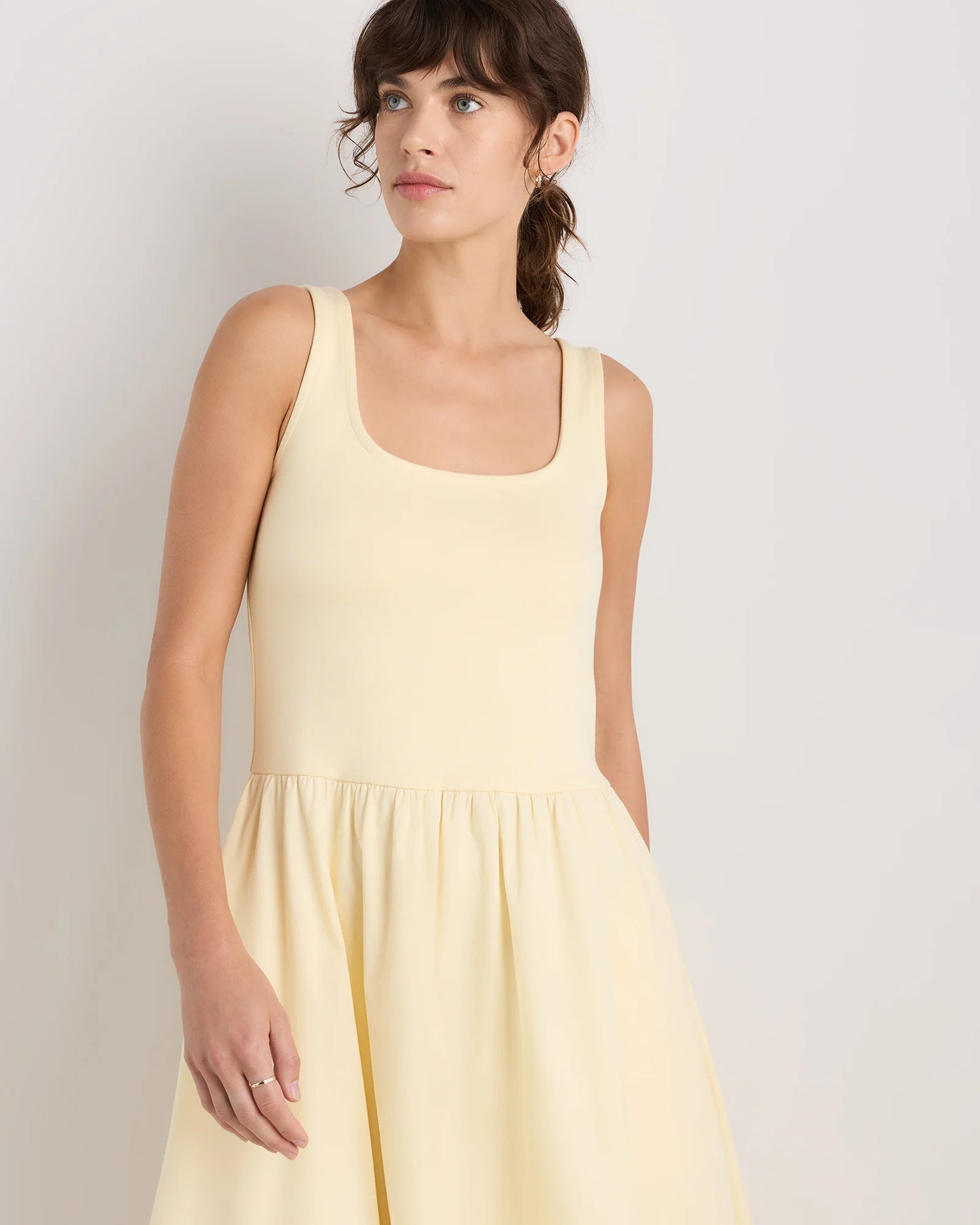 Cotton Mixed Media Tank Dress - XS / Pale Custard Yellow