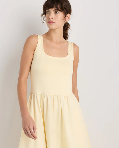 Cotton Mixed Media Tank Dress - XS / Pale Custard Yellow