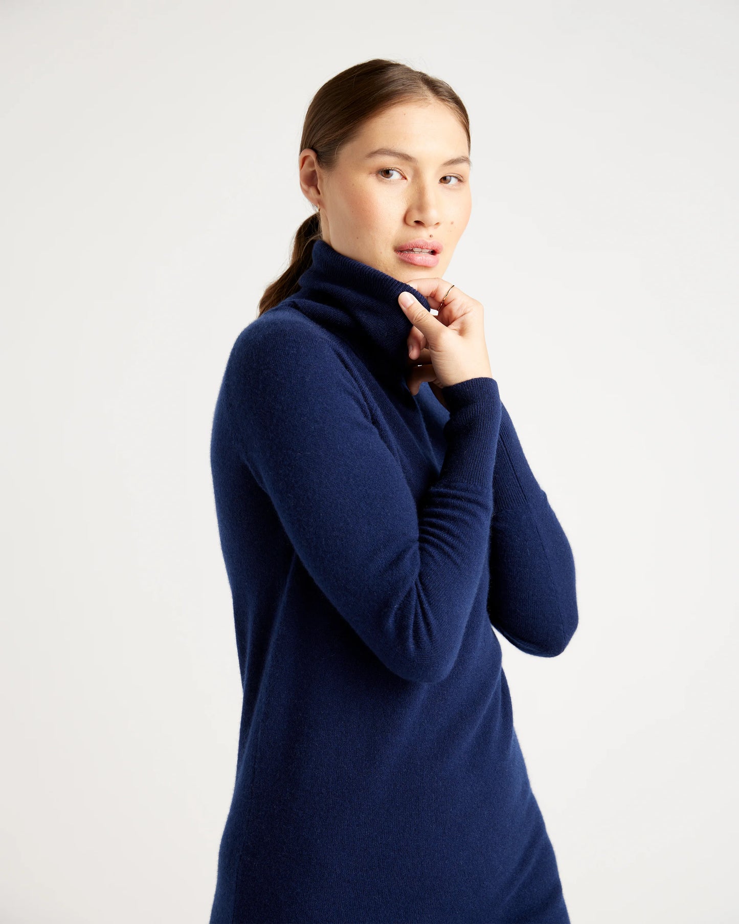 Mongolian Cashmere Turtleneck Sweater Dress - XS / Moss