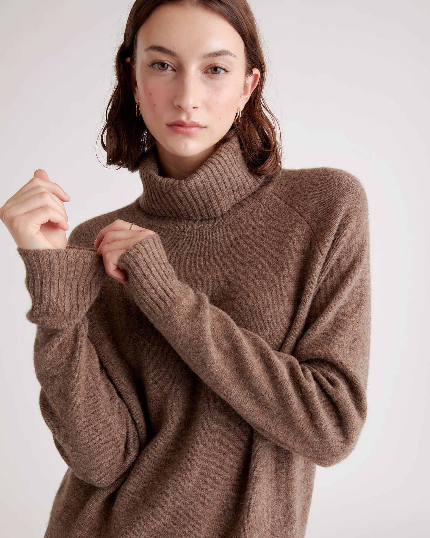100% Yak Wool Turtleneck Sweater - XS / Heather Brown