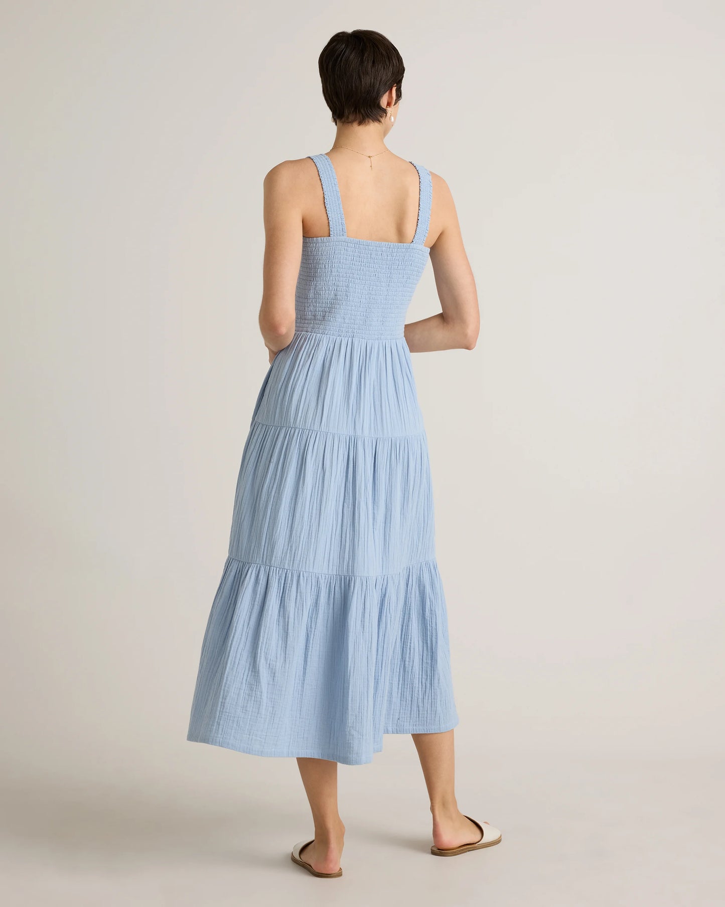 100% Organic Cotton Gauze Smocked Sleeveless Maxi Dress - XS / Blue Gingham