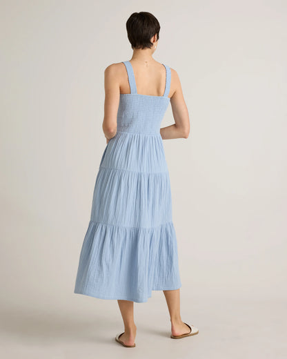 100% Organic Cotton Gauze Smocked Sleeveless Maxi Dress - XS / Blue Gingham