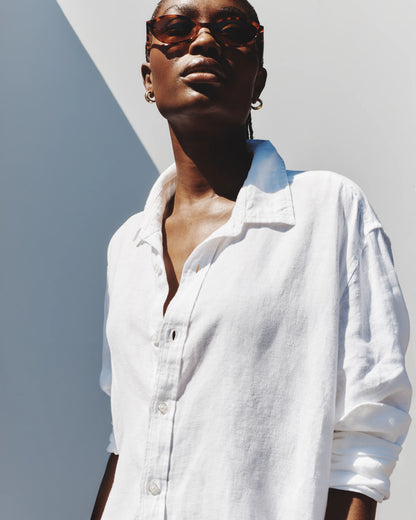 100% European Linen Long Sleeve Shirt - XS / Blue Pinstripe