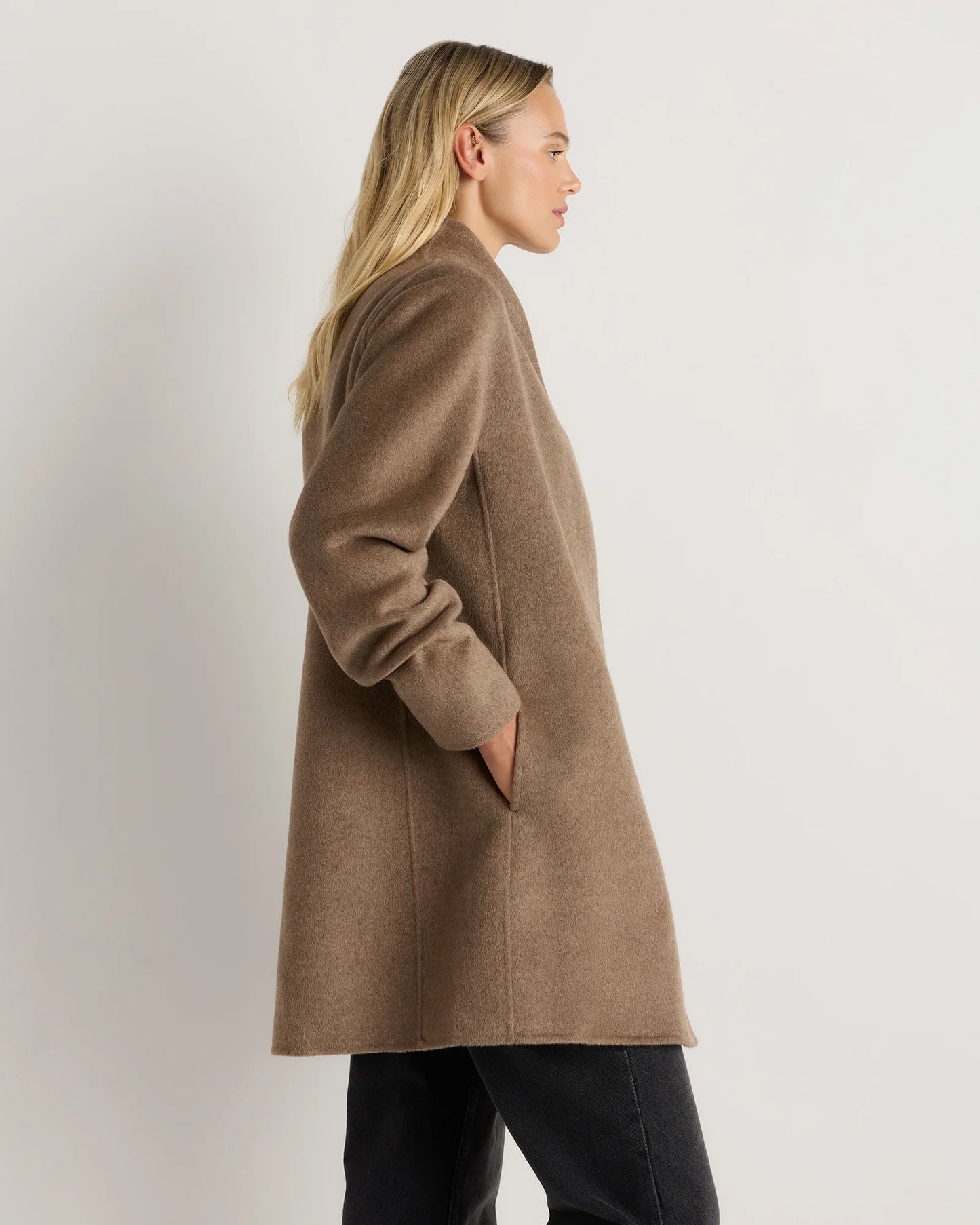 100% Mongolian Cashmere Double-Faced Cocoon Coat - XS / Black