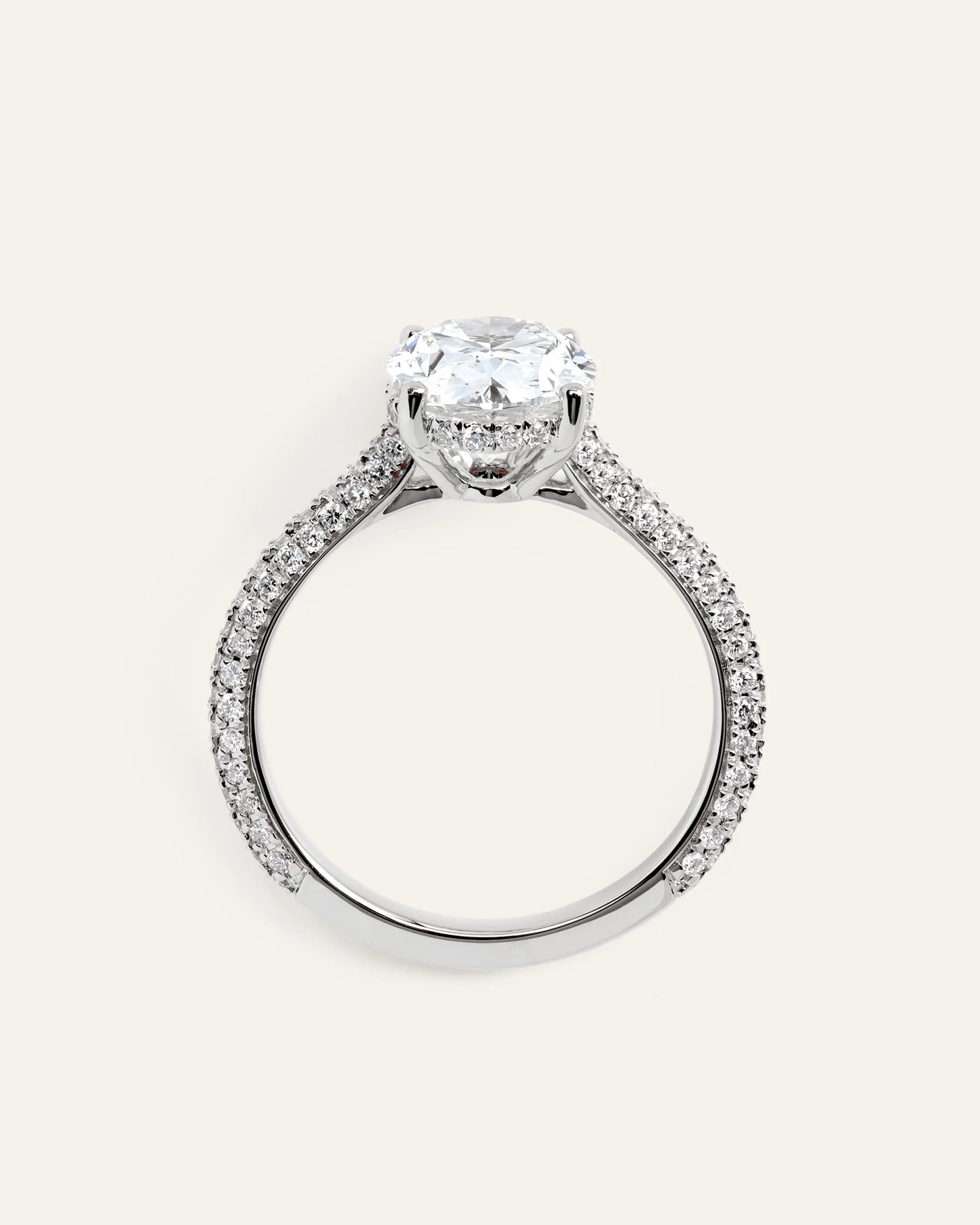 Lab Grown Diamond Oval Pave Cathedral Engagement Ring - 3ct - 4 / Yellow Gold