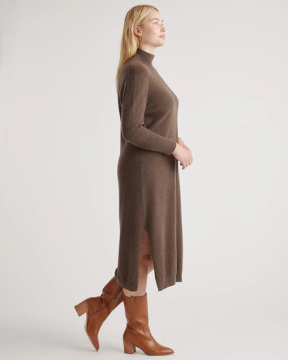 Mongolian Cashmere Turtleneck Midi Sweater Dress - XS / Charcoal