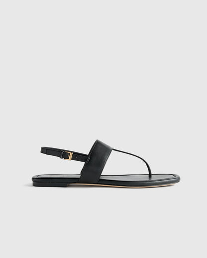 Italian Leather T-Strap Sandal - 5 / Black
