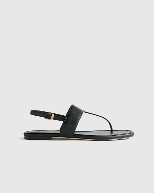 Italian Leather T-Strap Sandal - 5 / Black