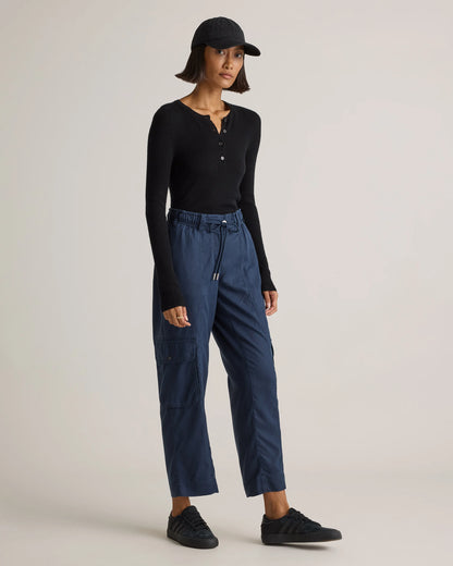 Vintage Wash Tencel Drawstring Cargo Pants - XS / Olive