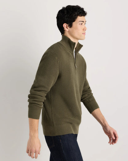 100% Organic Cotton Ribbed Quarter-Zip Sweater - S / Navy