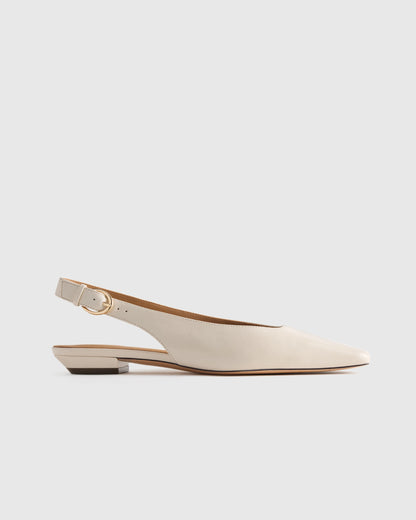 Italian Leather Slingback Flat - 5 / Bone