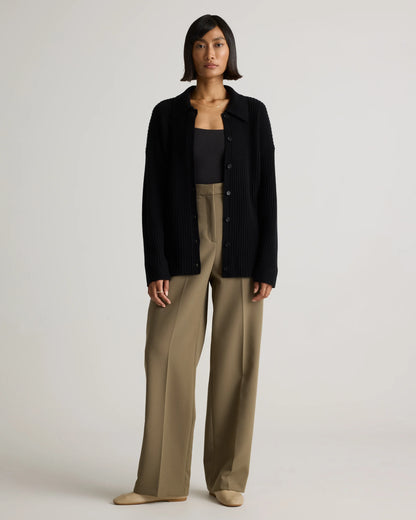 Mongolian Cashmere Wide-Rib Oversized Collared Cardigan - XS / Oatmeal
