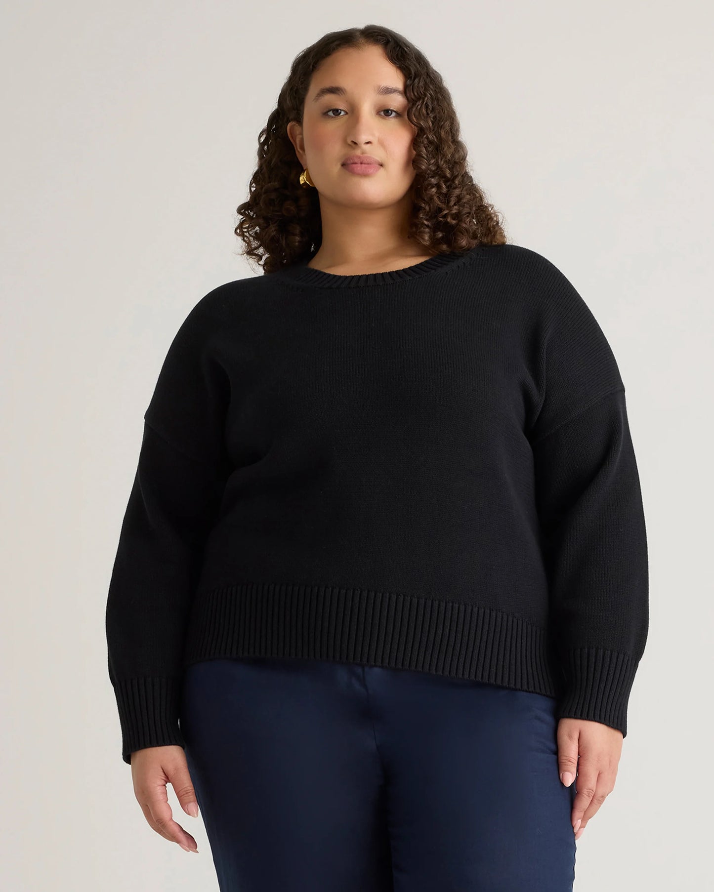 100% Organic Cotton Boyfriend Crew Sweater - 1X / Shell Pink