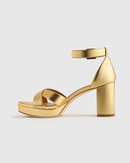 Italian Leather Crisscross Platform Sandal - 5 / Metallic Gold