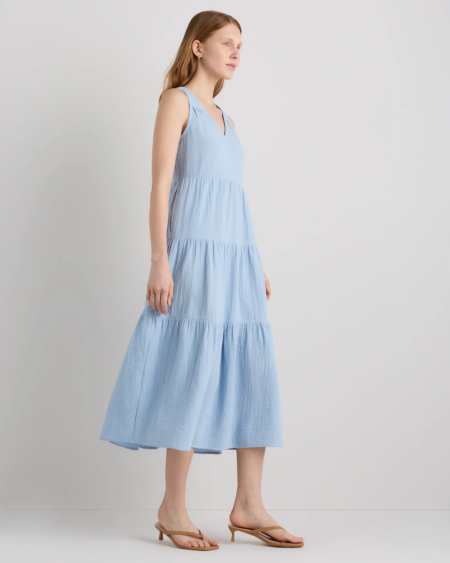 100% Organic Cotton Gauze Tiered Maxi Dress - XS / Indigo Blue