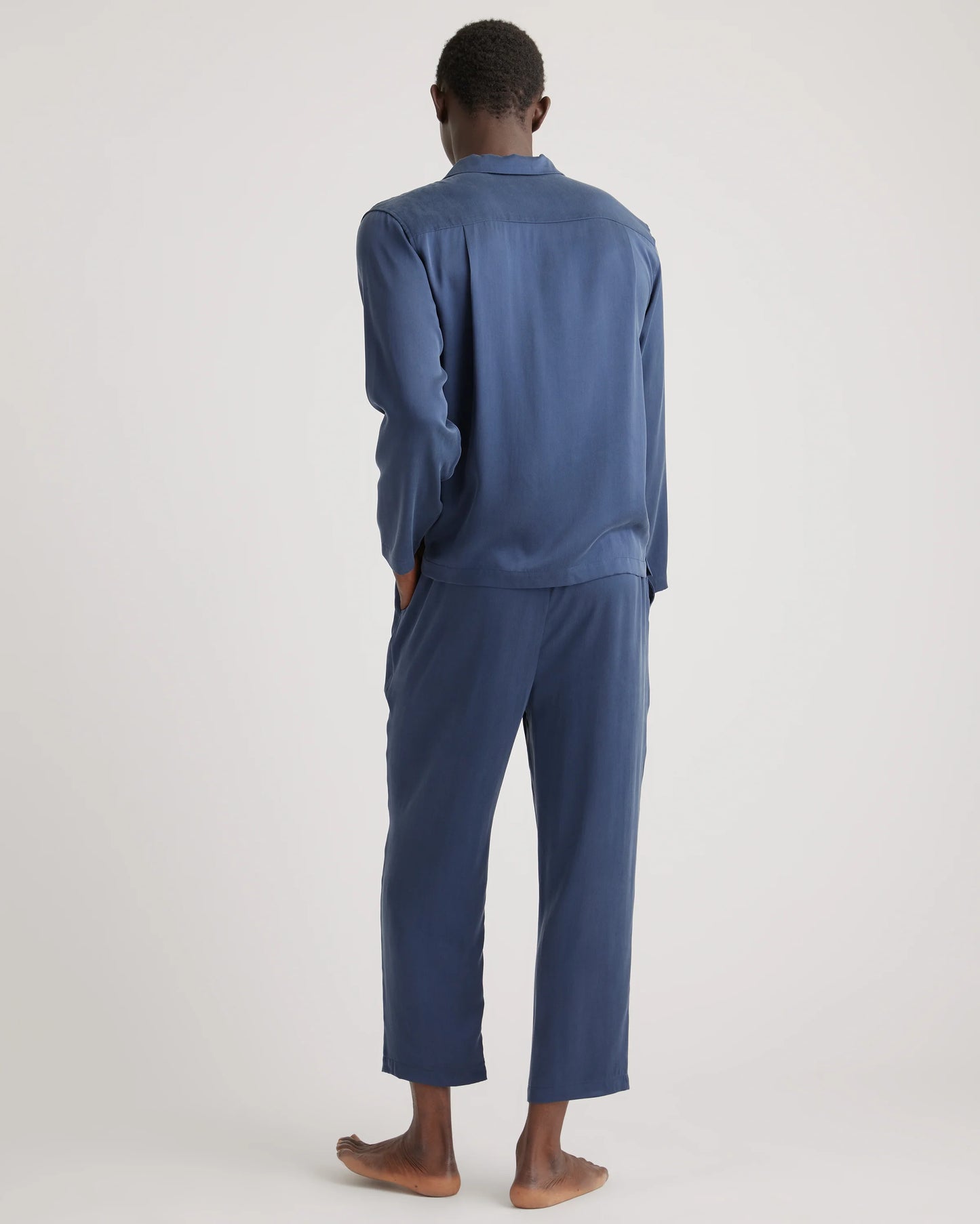 100% Washable Silk Button Down Pant Set - S / Indigo