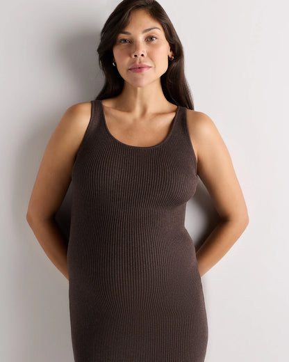 Lightweight Cotton Cashmere Maternity Fitted Midi Dress - XS / Mountain Spring Blue