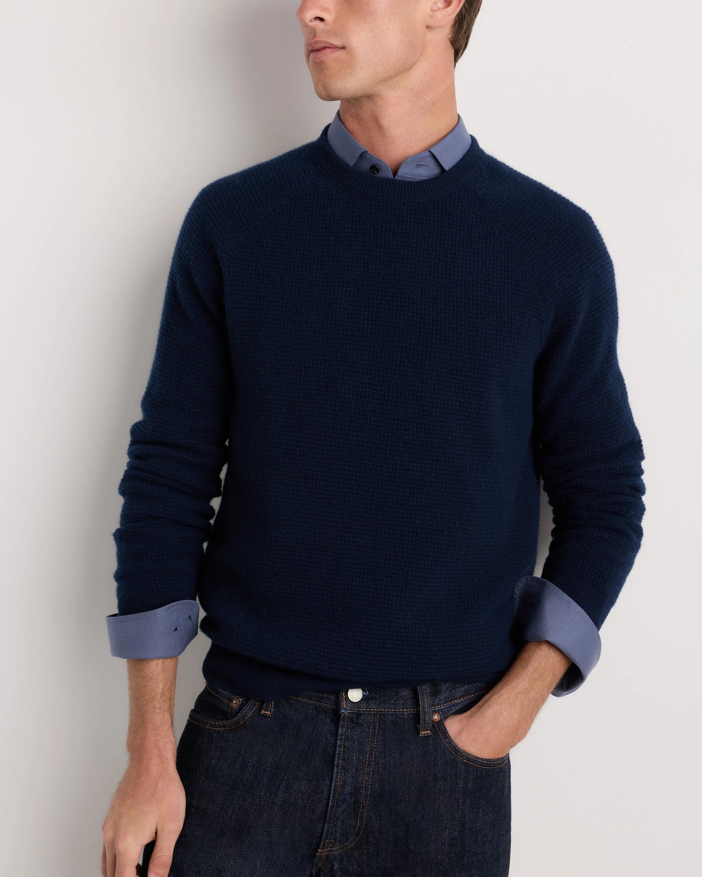 Mongolian Cashmere Waffle Sweatshirt - S / Faded Denim