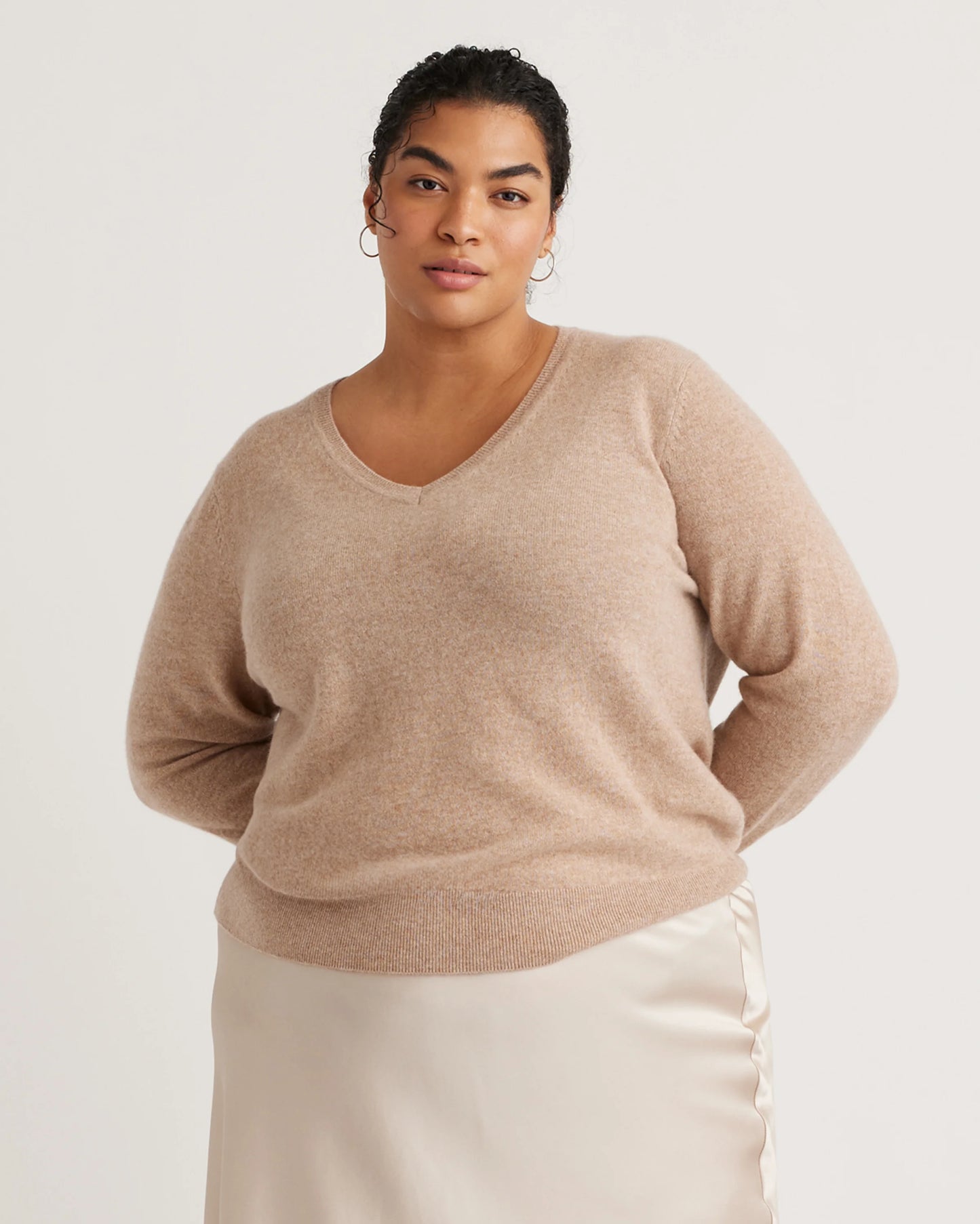 Mongolian Cashmere V-Neck Sweater - 1X / Heather Vintage Pink
