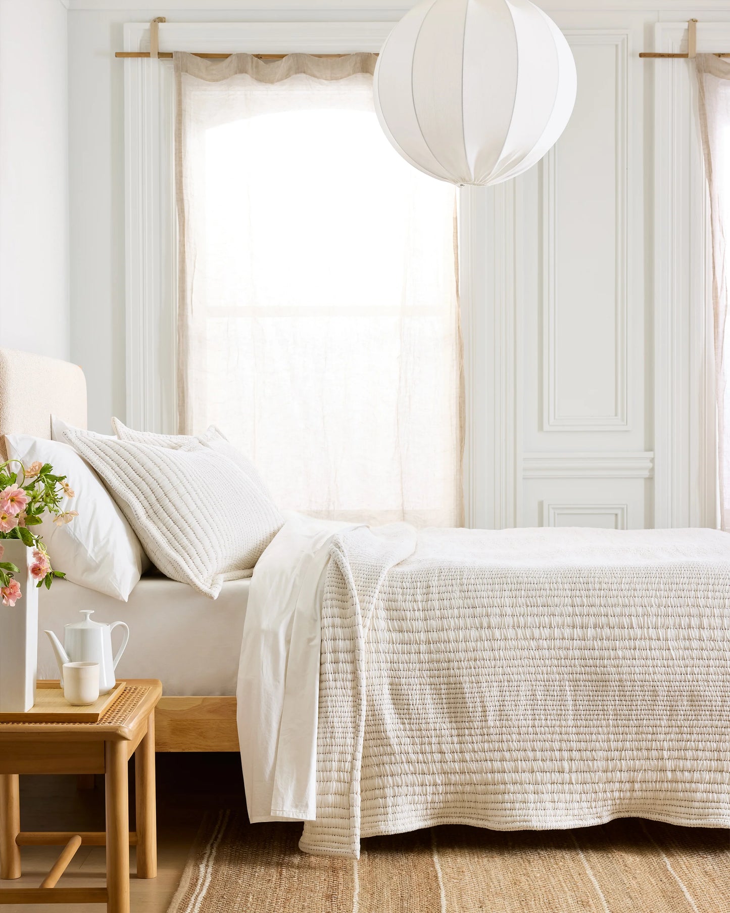 Organic Cotton Channel Stitch Coverlet Set - Twin / Coral Pink