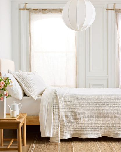 Organic Cotton Channel Stitch Coverlet Set - Twin / Coral Pink