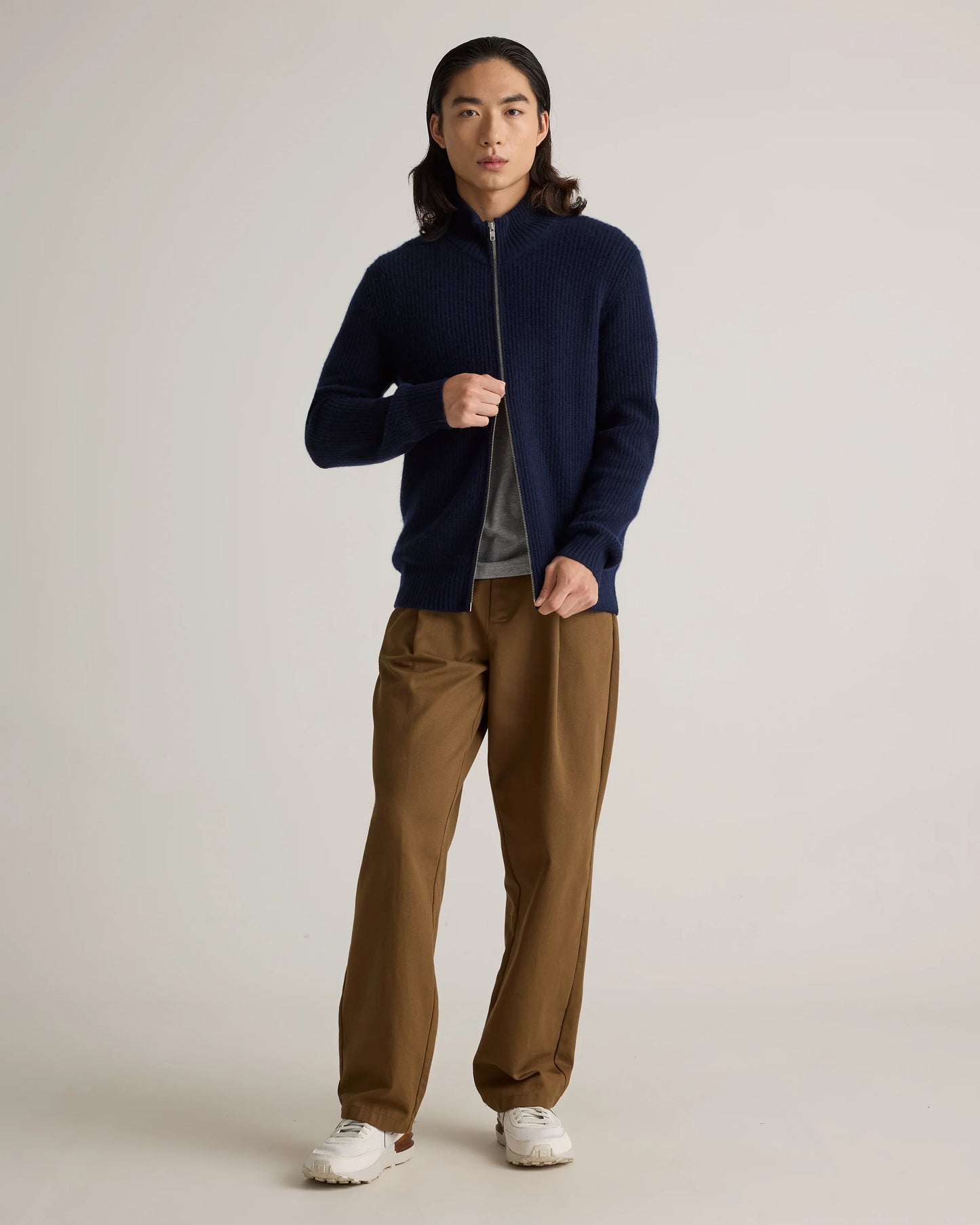 Mongolian Cashmere Fisherman Full Zip Sweater - S / Teak