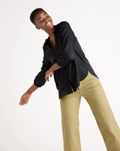 Washable Stretch Silk Pleat Back Blouse - XS / Black