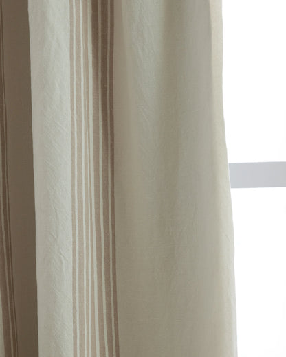 Coastal Stripe Linen Cotton Room Darkening Curtain - Single Panel - 48x84 / Ivory/Sage Green