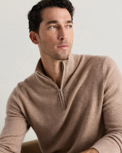 Mongolian Cashmere Quarter Zip Sweater - S / Olive Twist