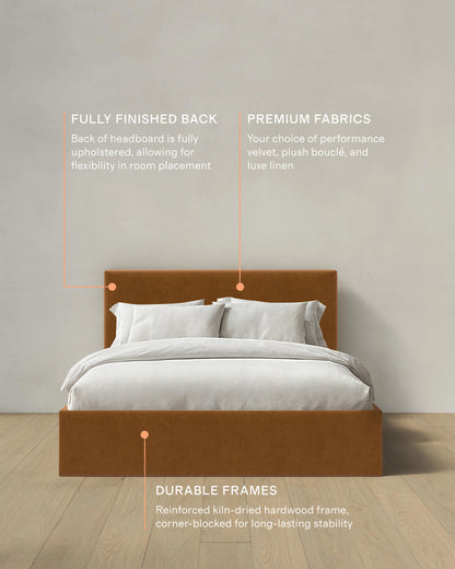 Square Bed in Performance Velvet - Full / Chocolate